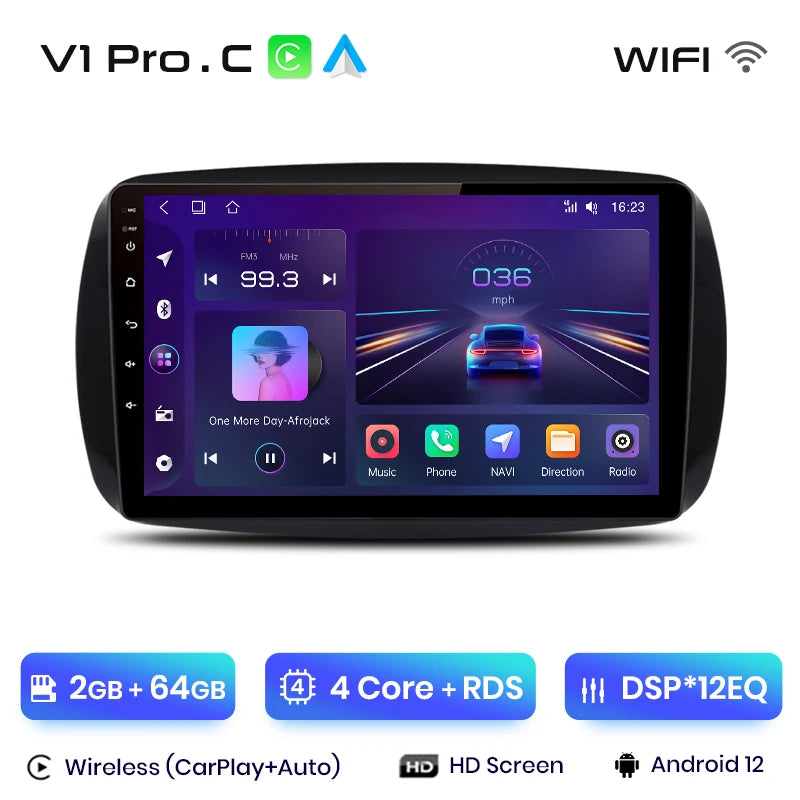 Junsun V1 AI Voice Wireless CarPlay Android Auto Radio for Mercedes Benz Smart 2016 Car Multimedia GPS 2din autoradio