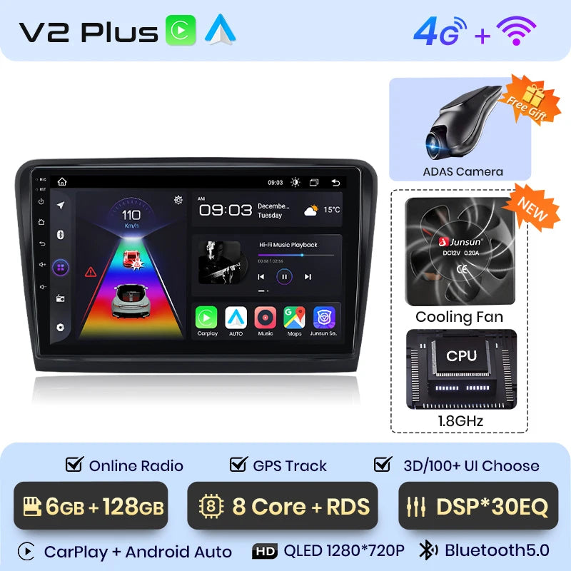 Junsun V1 Plus Car Radio For Skoda Superb 2 2008 - 2015 wireless CarPlay Android Auto car intelligent systems No 2 din 2din DVD