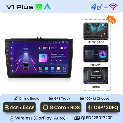 Junsun CarPlay inalámbrico Android Auto Radio para VW Tiguan Touran Caddy Passat Seat 2009 Sistemas inteligentes para coche RDS BT WiFi 2 DIN 