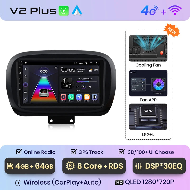 Radio Junsun V1 Plus para Fiat 500X 2014-2020 con CarPlay inalámbrico, Android Auto, sistema inteligente para coche, 2 DIN, DVD. 