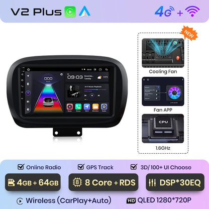 Radio Junsun V1 Plus para Fiat 500X 2014-2020 con CarPlay inalámbrico, Android Auto, sistema inteligente para coche, 2 DIN, DVD. 