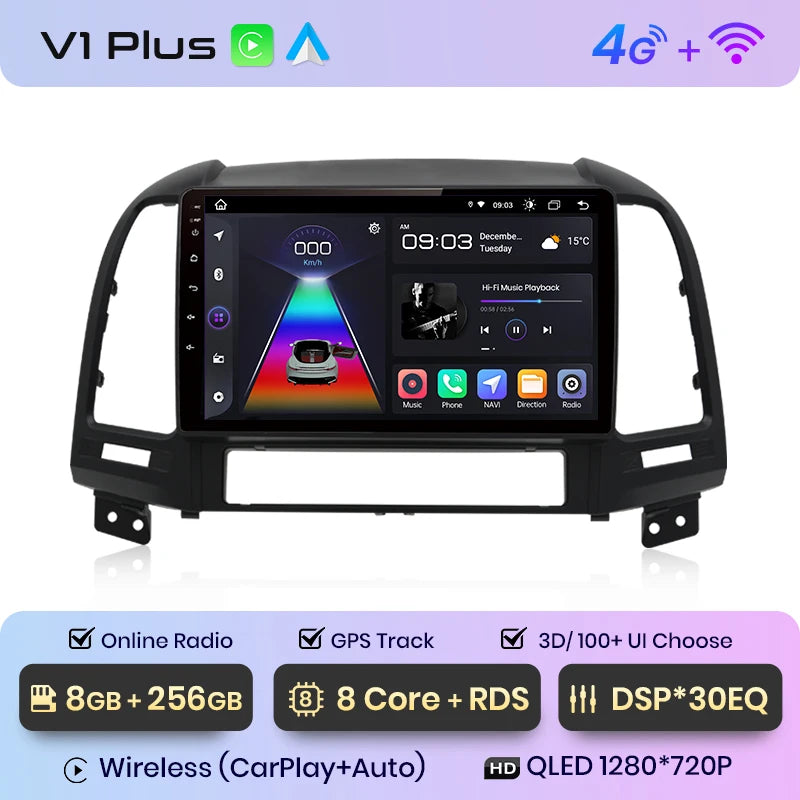 Junsun V1pro AI Voice 2 din Android Auto Radio For Hyundai Santa Fe 2 2006-2012 Carplay 4G Car Multimedia GPS 2din autoradio