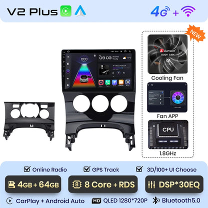 Radio Junsun V1 Plus para Peugeot 3008 2009-2015 con CarPlay inalámbrico, Android Auto, sistema inteligente para coche, 2 DIN, DVD. 