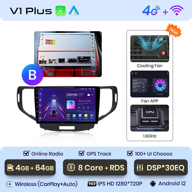 Junsun V1 AI Voice Wireless CarPlay Android Auto Radio For Honda Accord 8 2008-2012 4G Car Multimedia GPS 2din autoradio