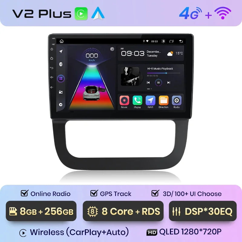 Radio de coche Junsun con CarPlay inalámbrico y Android Auto para VW Sagitar 2011 con GPS y sistemas inteligentes. 