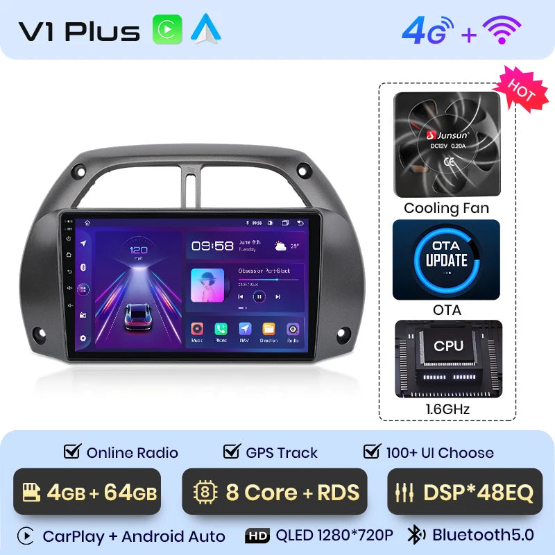 Junsun V1 Plus Car Radio For Toyota RAV4 2001 - 2005 wireless CarPlay Android Auto car intelligent systems No 2 din 2din DVD