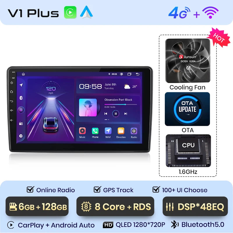 Junsun V1 Plus Autoradio für Citroen C2 C3 2001–2010, kabelloses CarPlay Android Auto, intelligente Autosysteme, keine 2 Din 2Din DVD 