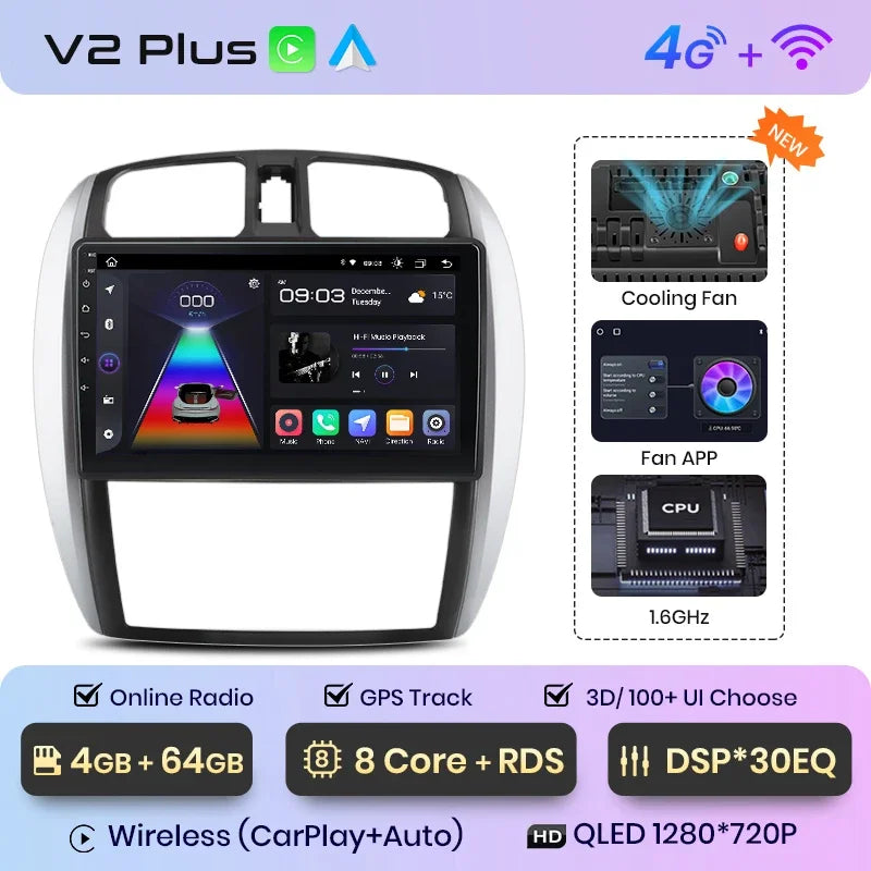 Junsun Wireless CarPlay Android Auto Radio For MAZDA 323 HAIMA FREEMA FORD LASER 2002-2008 Car Intelligent Systems RDS BT WiFi