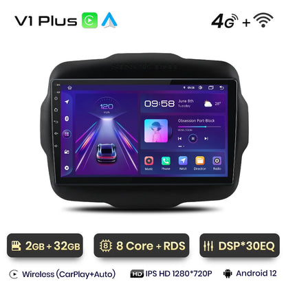 Junsun V1 AI Voice - Radio inalámbrica CarPlay Android para Jeep Renegade 2016-2020, 4G, GPS, 2DIN 