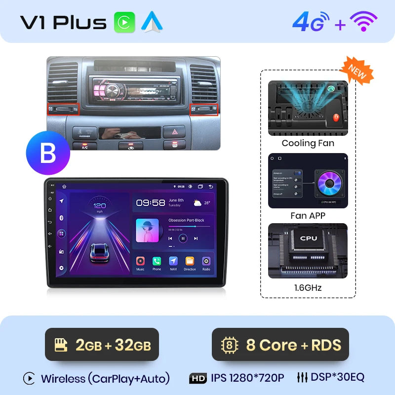 Junsun V1pro AI Voice Android Auto Radio para Toyota Corolla E130 E120 2000-2004 Carplay 4G Car Multimedia GPS 2DIN Autoradio 