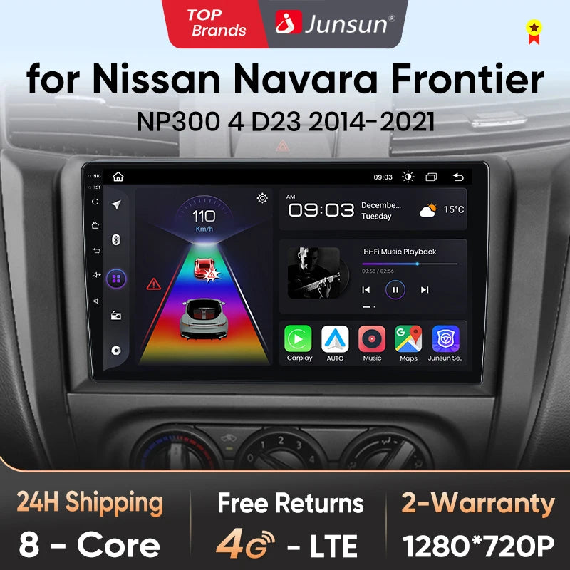 Radio Junsun CarPlay inalámbrica Android Auto para Nissan Navara Frontier NP300 4 D23 2014-2021 con sistema inteligente RDS, Bluetooth y WiFi. 
