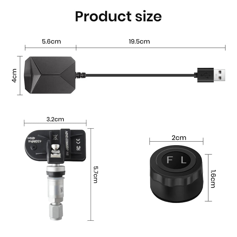 Sistema de alarma de monitoreo de presión de neumáticos USB Junsun TPMS con 4 sensores internos para navegación con reproductor de DVD y Android Junsun 