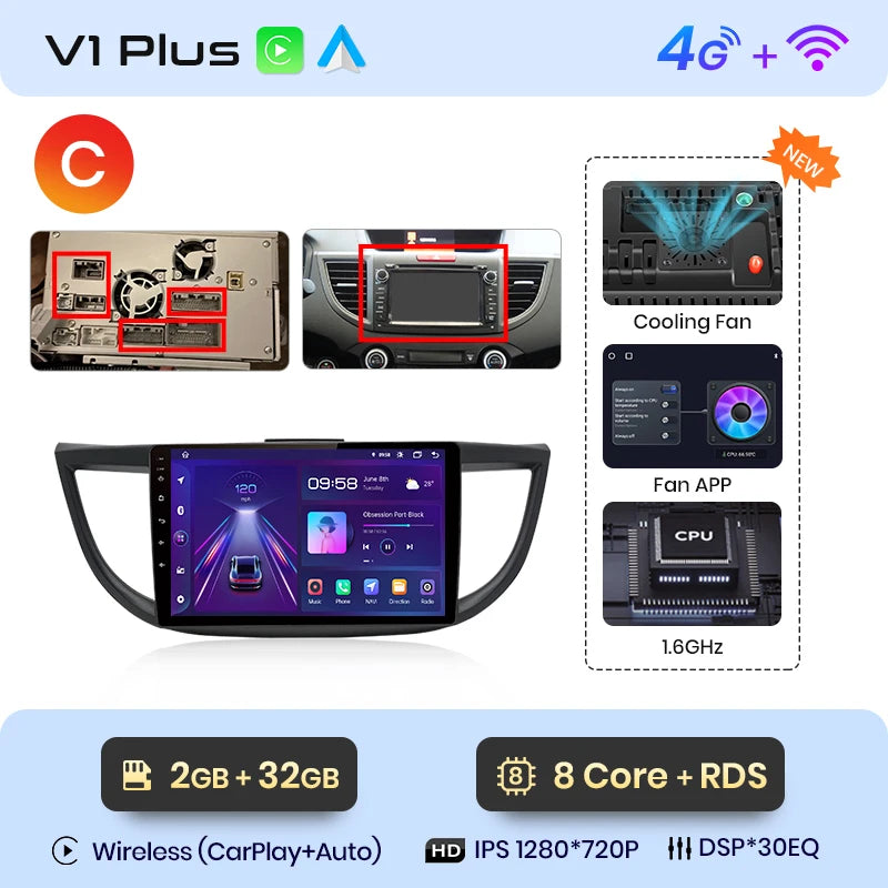 Junsun V1pro AI Voice 2 din Android Auto Radio For Honda CRV CR-V 2012-2016 Carplay Car Multimedia GPS 2din autoradio