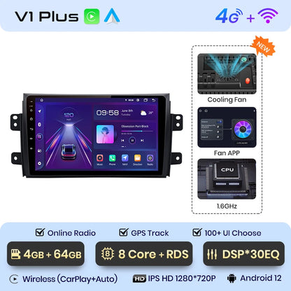 Junsun V1pro Android Autoradio für Suzuki SX4 2006–2013, für Fiat Sedici 2005–2014, Carplay 4G, Auto-Multimedia, GPS, 2-Din-Autoradio 
