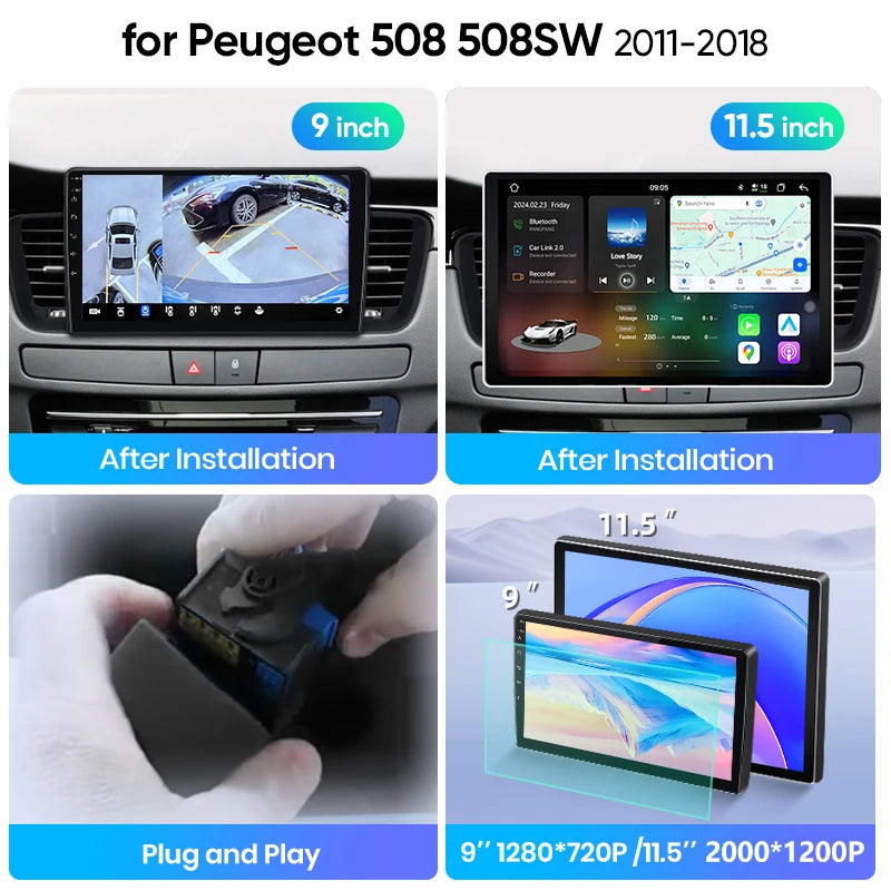 Junsun Wireless CarPlay Car Radio For Peugeot 508 SW 2011-2015 2016 2017 2018 Android Multimedia