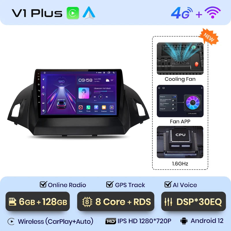 Junsun V1 pro 2 DIN Android Auto Radio para Ford Escape Kuga 2 C-MAX 2013-2016 Carplay 4G Car Multimedia GPS 2 DIN Autoradio 