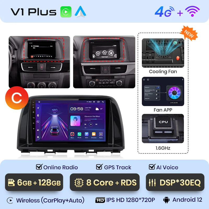 Junsun V1pro AI Voice 2 DIN Android Auto Radio para Mazda CX-5 2012-2015 Carplay 4G Car Multimedia GPS 2 DIN Autoradio 