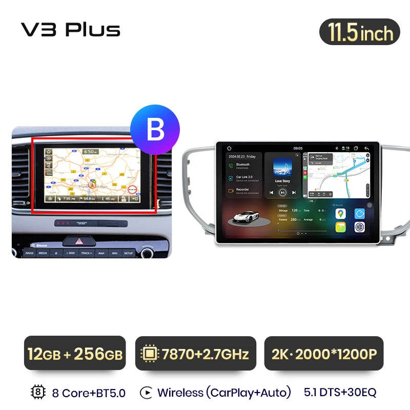 Junsun V3 Plus 2K Android 13 Wireless CarPlay Android Auto Car Intelligent Systems for Kia Sportage 4 QL 2018-2021 Autoradio