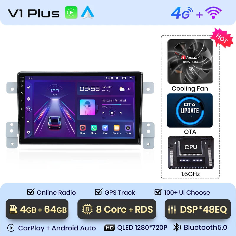 Radio Junsun para Suzuki Grand Vitara 3 (2005-2015), inalámbrica, CarPlay, Android Auto, sistema inteligente, 2 DIN, DVD. 