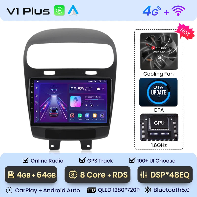 Radio Junsun V1 Plus para Dodge Journey y Fiat Freemont (2011-2020), inalámbrica, CarPlay, Android Auto, 2 DIN, DVD. 