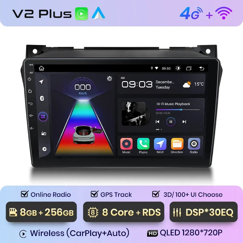 Radio Junsun CarPlay inalámbrica Android Auto para Suzuki Alto 2009-2016 con sistema inteligente RDS, Bluetooth, WiFi, 2 DIN 