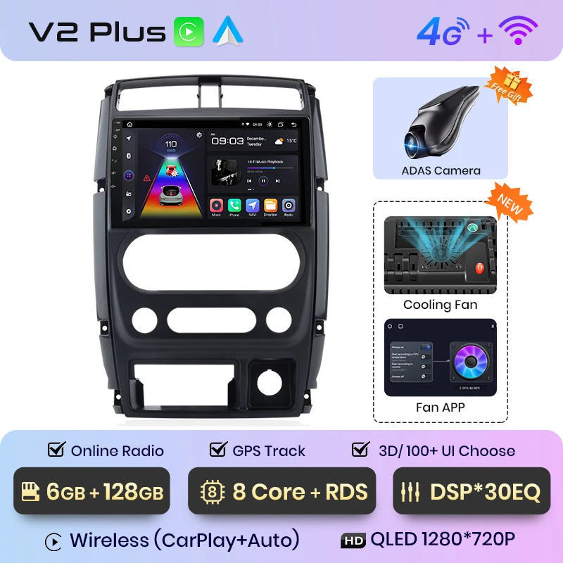 Junsun V1pro AI Voice - Radio para coche, reproductor multimedia Android Auto para Suzuki Jimny 3 2005-2019, Carplay 4G RDS 2DIN, GPS, autorradio 