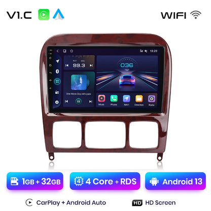 Radio Junsun V1 Plus para Mercedes Benz Clase S W220 1998-2005 con CarPlay inalámbrico, Android Auto, 2 DIN, DVD. 