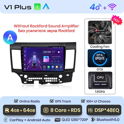 Radio Junsun para coche Mitsubishi Lancer 2007-2013 con CarPlay inalámbrico, Android Auto, sistema inteligente para coche, 2 DIN, DVD. 