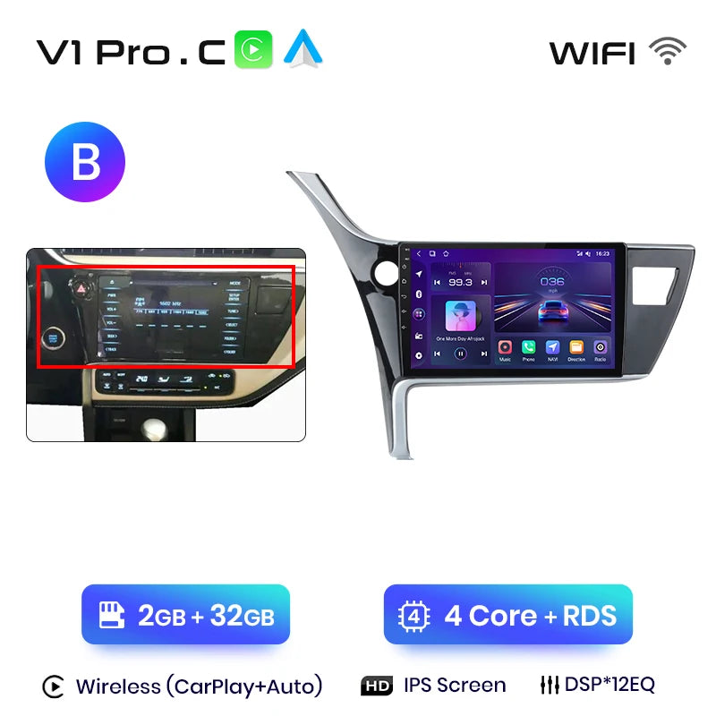 Junsun V1pro AI Voice Car Radio Android Auto Multimedia For Toyota Corolla 11 Auris E180 2017 - 2019 CarPlay GPS 2din autoradio