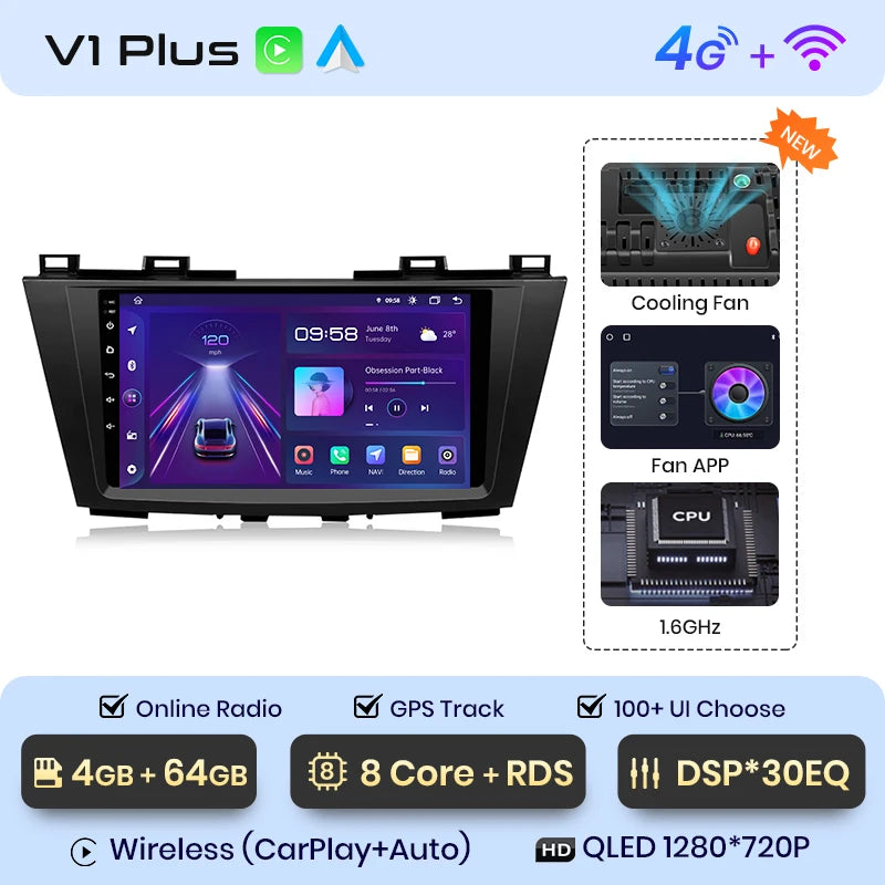 Junsun V1 AI Voice - Radio inalámbrica CarPlay Android para coche, GPS, 2DIN, 4G, para Mazda 5 (2010-2015) 