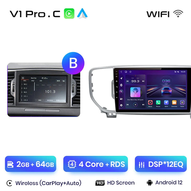 Junsun V1 AI Voice Wireless CarPlay Android Auto Radio For Kia Sportage 4 QL 2016 - 2018 4G Car Multimedia GPS 2din autoradio