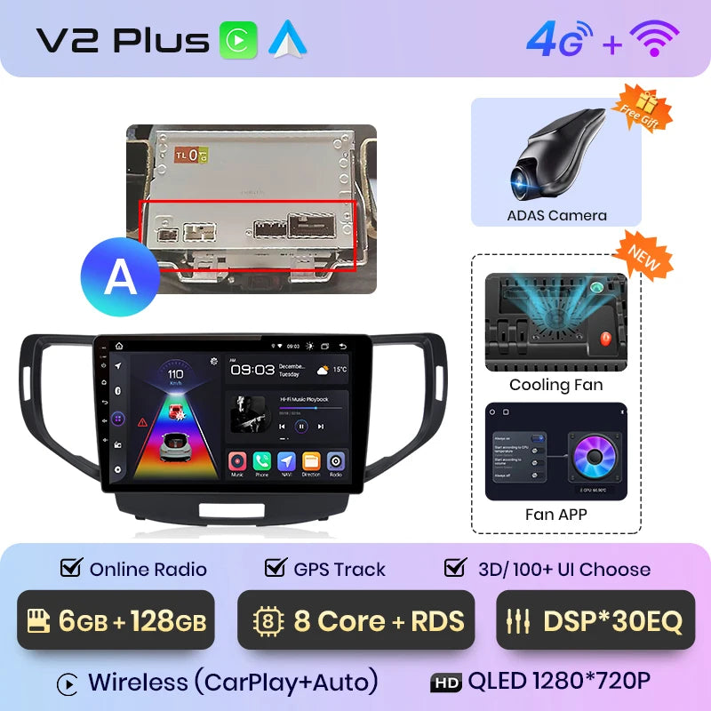 Junsun V1 AI Voice Wireless CarPlay Android Auto Radio For Honda Accord 8 2008-2012 4G Car Multimedia GPS 2din autoradio