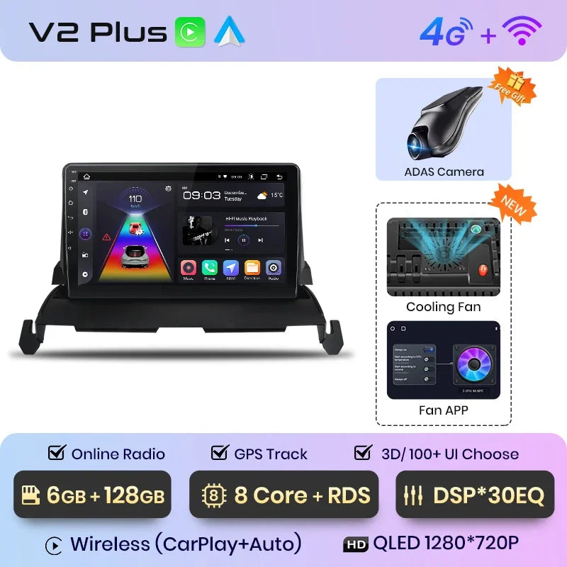 Radio Junsun CarPlay inalámbrica Android Auto para Dodge Journey 2009-2012 con sistema inteligente RDS, Bluetooth, WiFi, 2 DIN 