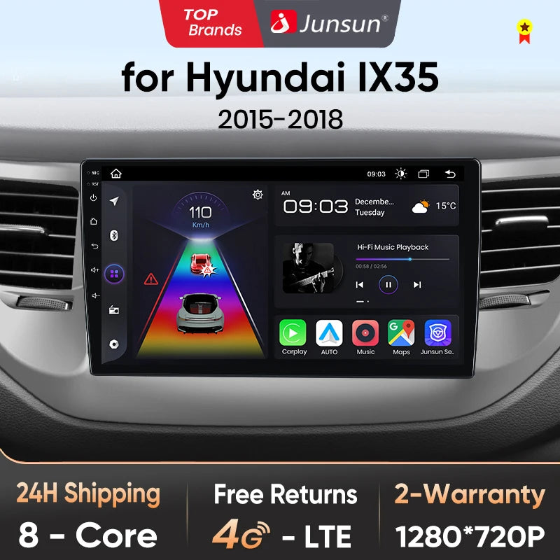 Junsun V1pro Wireless CarPlay Android Auto Radio For Hyundai IX35 Tucson 3 2015-2018 4G Car Multimedia GPS 2din autoradio