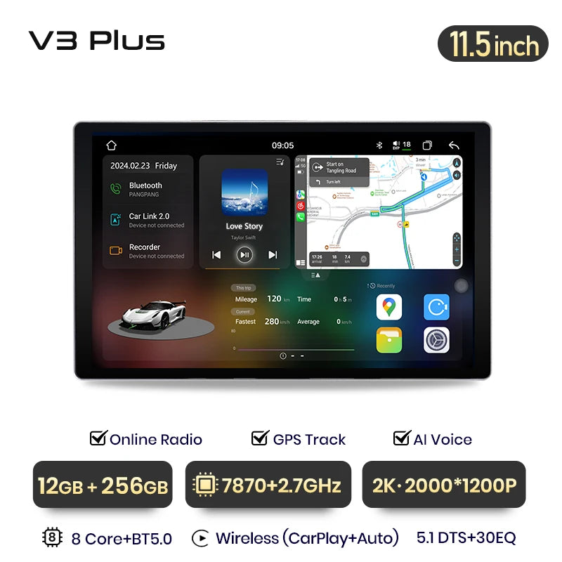 Junsun V3 Plus 2K Wireless CarPlay Android Auto Car Intelligent Systems For Volkswagen Multivan T5 2003-2015 Autoradio