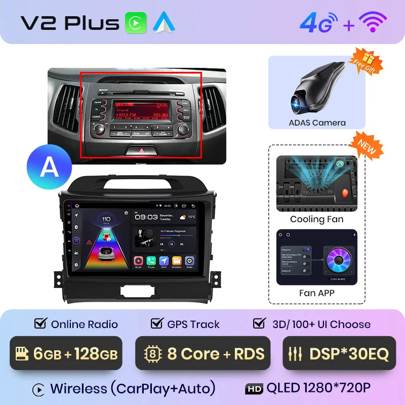 Junsun V1pro AI Voice 2 din Android Auto Radio For KIA Sportage 3 2010-2016 Carplay 4G Car Multimedia GPS 2din autoradio