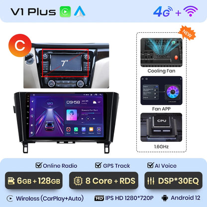 Junsun V1 - Radio inalámbrica con CarPlay y Android para Nissan Qashqai J11 X-Trail 3 T32 (2013-2017), GPS, 2DIN 