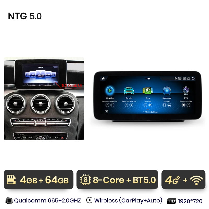 Junsun KSW Qualcomm 665 CarPlay For Apple Car Radio Multimedia For Mercedes-Benz C Class W204 S205 C204 2007-2018 4G WiFi Stereo