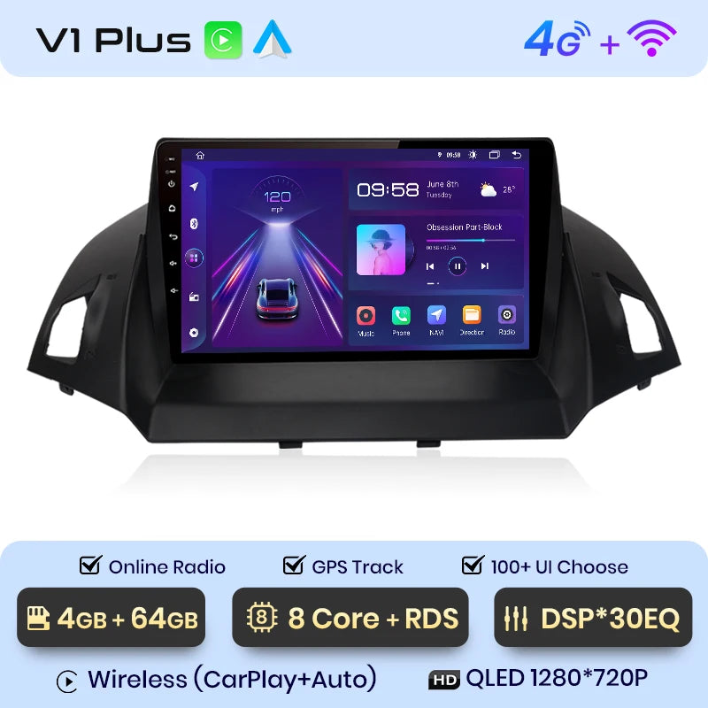 Junsun V1 pro 2 DIN Android Auto Radio para Ford Escape Kuga 2 C-MAX 2013-2016 Carplay 4G Car Multimedia GPS 2 DIN Autoradio 