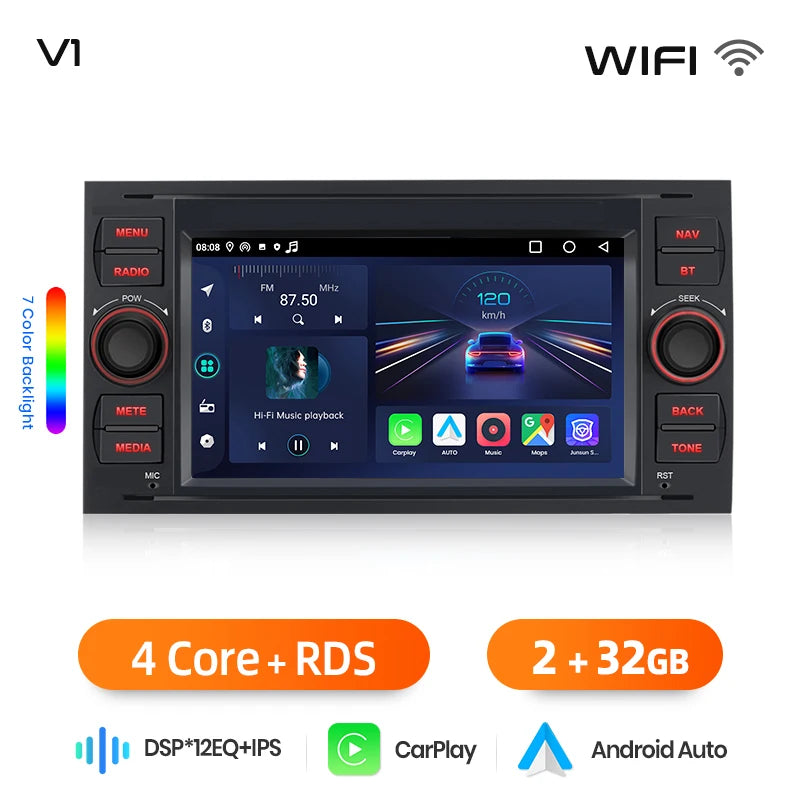 Junsun Wireless CarPlay Car Radio for Ford Focus Mondeo Fiesta Transit Kuga C-Max S-Max Galaxy Android Multimedia