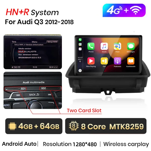 Junsun 8 inch CarPlay For Apple Car Radio Multimedia For Audi Q3 2012-2018 4G LTE WIFI Bluetooth Wireless Android Auto Stereo