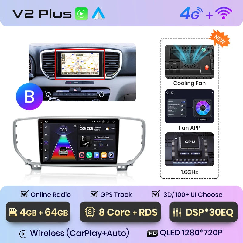 Junsun V1pro AI Voice Car Radio Android Auto Multimedia Player For Kia Sportage 4 QL 2018-2021 Carplay 4G DSP 2din GPS autoradio