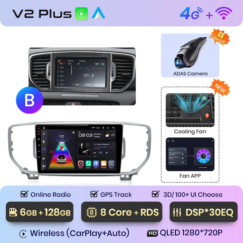 Junsun V1 AI Voice Wireless CarPlay Android Auto Radio For Kia Sportage 4 QL 2016 - 2018 4G Car Multimedia GPS 2din autoradio