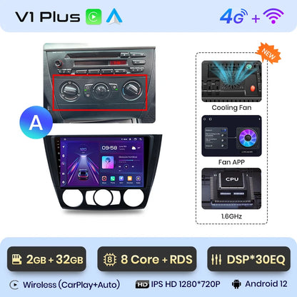 Junsun V1 AI Voice - Radio inalámbrica CarPlay Android Auto para BMW Serie 1, Serie 1, E87, E81, E82, E88 (2004-2011), 4G, GPS multimedia para coche 