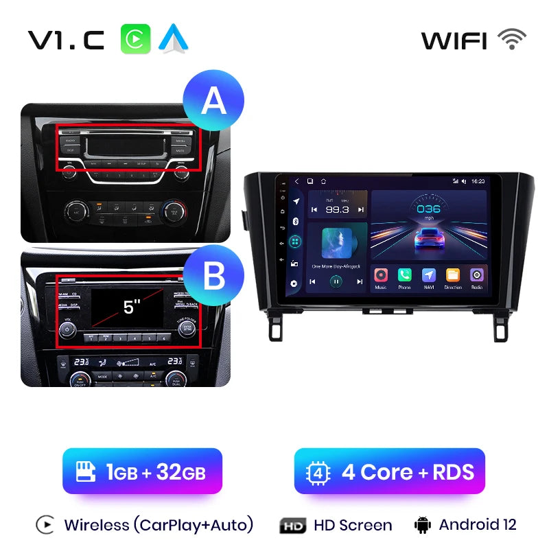 Junsun V1 - Radio inalámbrica con CarPlay y Android para Nissan Qashqai J11 X-Trail 3 T32 (2013-2017), GPS, 2DIN 