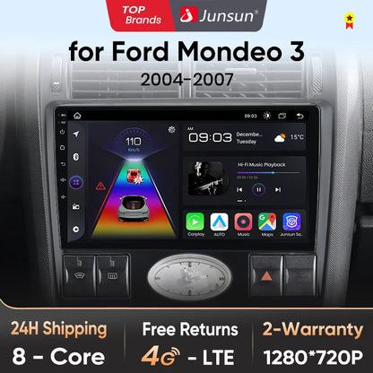 Radio Junsun V1 Plus para Ford Mondeo 3 2004-2007 con CarPlay inalámbrico, Android Auto, sistema inteligente para coche, 2 DIN, DVD. 