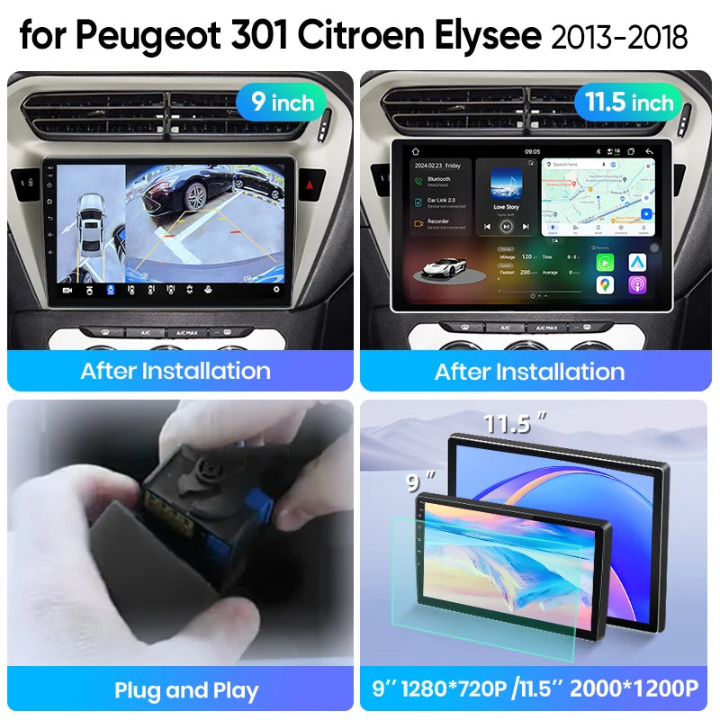 Junsun Wireless CarPlay Car Radio For Peugeot 301 Citroen Elysee 2013-2018 Android Multimedia