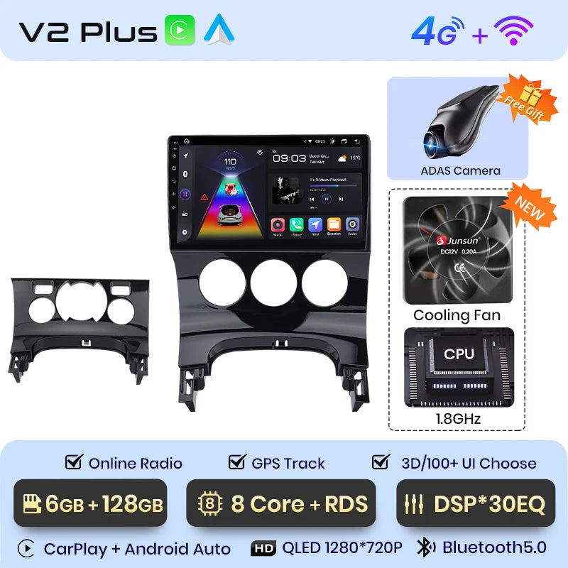 Radio Junsun V1 Plus para Peugeot 3008 2009-2015 con CarPlay inalámbrico, Android Auto, sistema inteligente para coche, 2 DIN, DVD. 