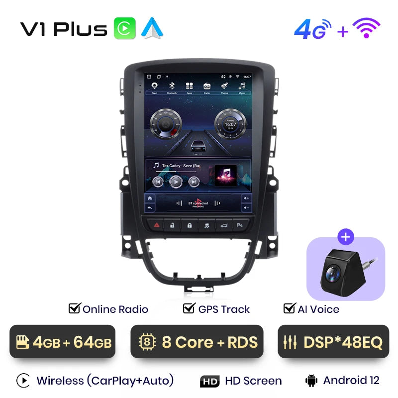 Radio multimedia Junsun Tesla Style Android Auto con Carplay inalámbrico para Opel Astra J, Vauxhall, Buick Verano 2009-2013, sin 2 DIN 