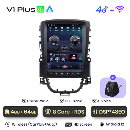 Radio multimedia Junsun Tesla Style Android Auto con Carplay inalámbrico para Opel Astra J, Vauxhall, Buick Verano 2009-2013, sin 2 DIN 